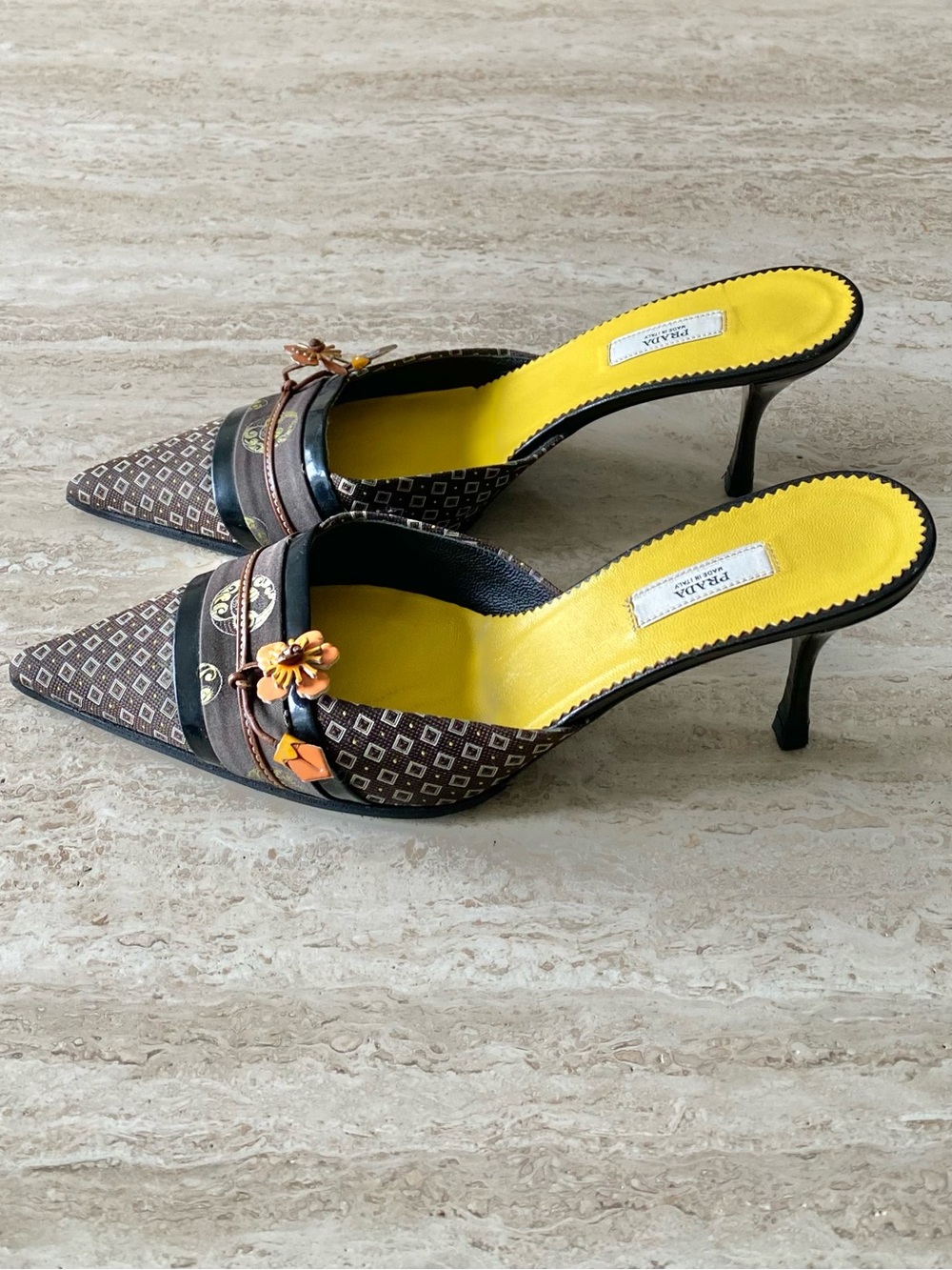 Vintage Prada Kimono Blossom Appliqué Mule Heels - Picture 3 of 11